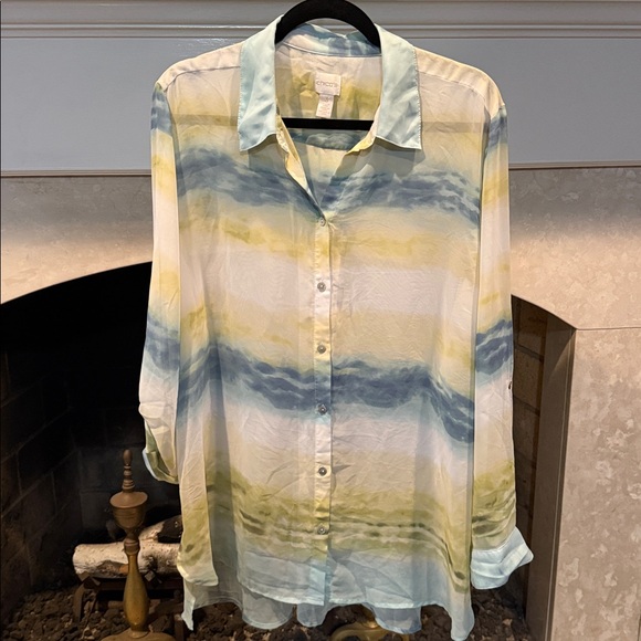 Chico's Multicolor Sheer Button-Up Blouse Size XL - Picture 1 of 7